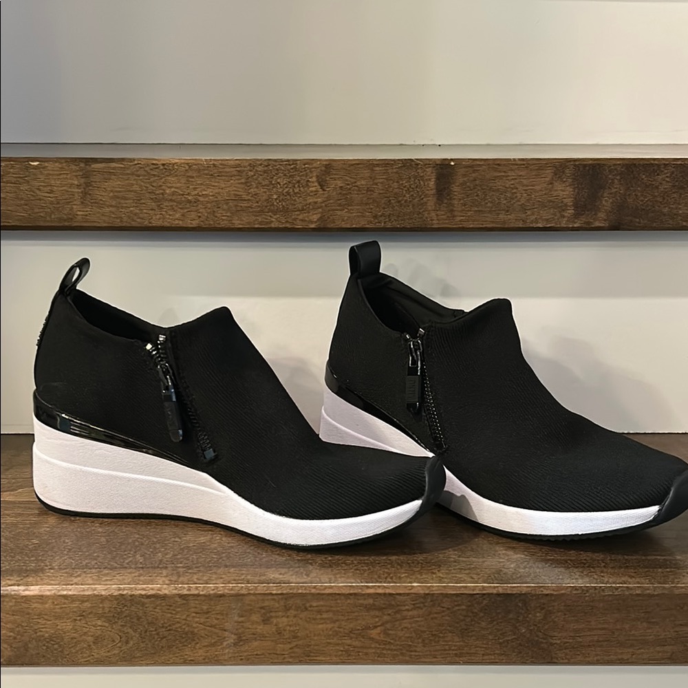 DKNY Black Slip-On Wedge Sneakers